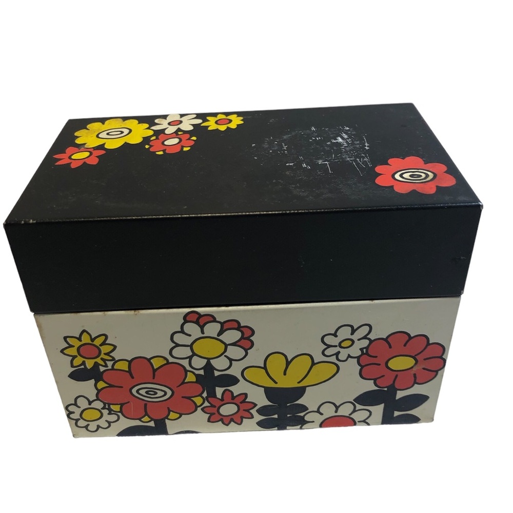 1970s Ohio Art Flower Metal Recipe Box